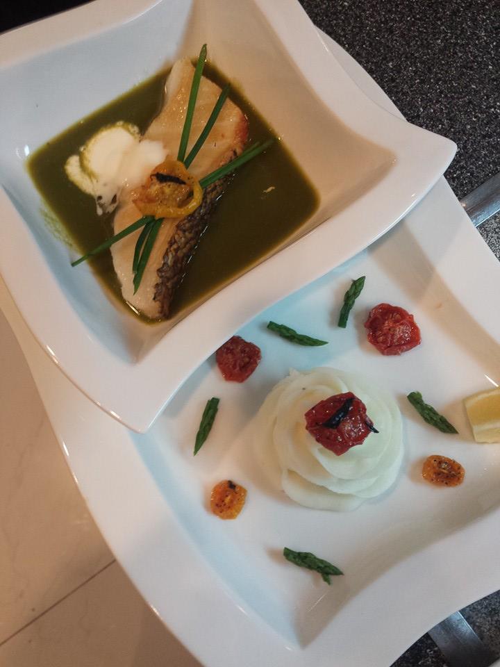 Chilean Sea Bass in a Herb Sauce with Creme Fraiche, Pomme Puree and
